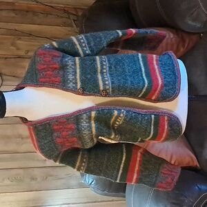 Striped Multicolor Fair Isle Patterned Lambswool Cardigan Size L Knit Preowned